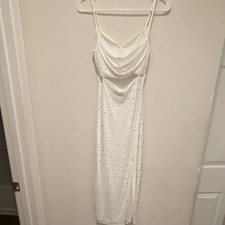 Windsor White Rhinestone Mesh Cut-Out Bodycon Dress Spaghetti Strap Size S