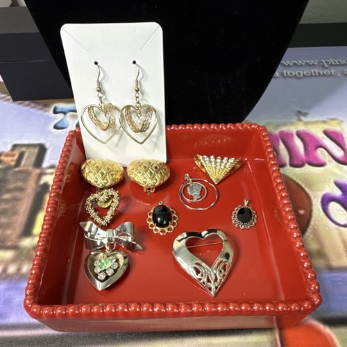 5 Pieces heart Shapes, 2 VtgPendants, Coin & Gold With Rhinestones Pendants lot