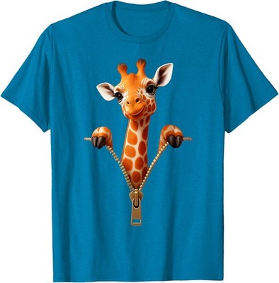 Cute Giraffe Emerging Zipper Funny Animal Unisex T-Shirt