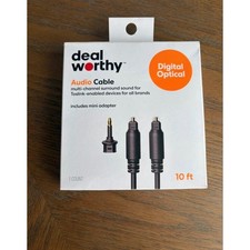 Deal Worthy Digital Optical Audio Cable 10ft Toslink with Mini Adapter Black