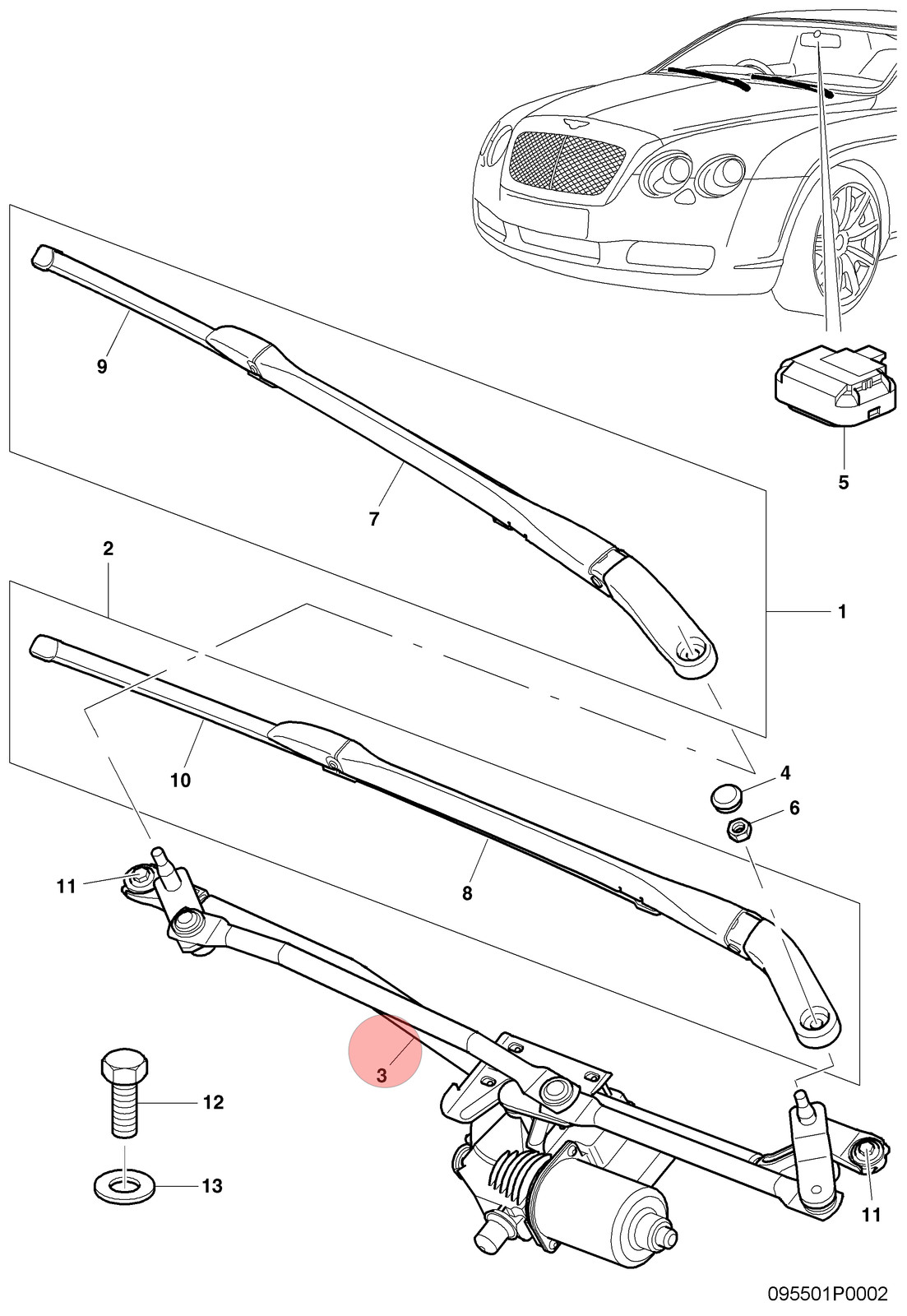 06-13 BENTLEY CONTINENTAL FLYING SPUR WINDSHIELD WIPER BLADE MOTOR SYSTEM OEM