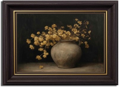 Gold Hydrangea Dark Brown Framed Canvas Wall Art Moody Hydrangea Painting Dec...