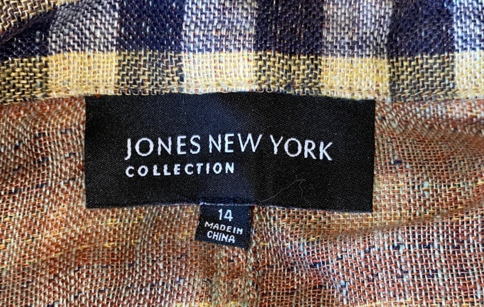 Chaqueta Jones New York de lino a cuadros talla 14 botones delanteros mangas con volantes 3/4 para mujer Foto 4 de 4