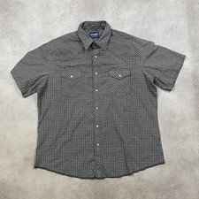 Wrangler Western Shirt Mens XL Plaid USA Cowboy Check Pearl Snap, Grey