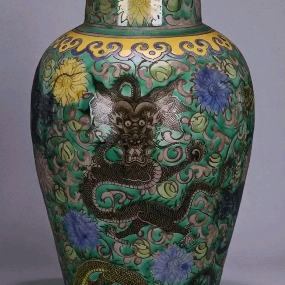 Grand vase chinois impérial 48 cm style Kangxi dragon 5 griffes / Qing vase - Photo 2/4