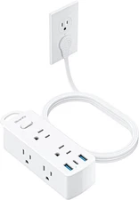 Short Extension Cord 3ft - Olcorife Flat Plug Power Strip with 6 3 FT, White 