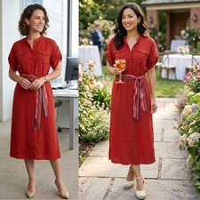 NWT NEW Lauren Ralph Lauren Black Label Rust Colored Button Down Dress with Belt