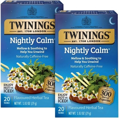 2 Pack - Twinings Nightly Calm Herbal Tea Bags - 20 Count Each