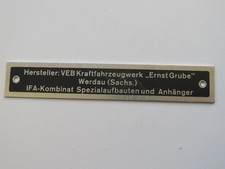 Ernst Grube Werdau IFA H6 G5 Oldtimer LKW , DDR, Typenschild Alu
