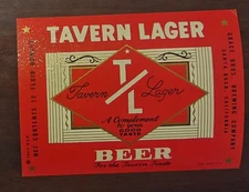 Tavern Lager Beer Label Grace Brothers Brewing Santa Rosa California Quart
