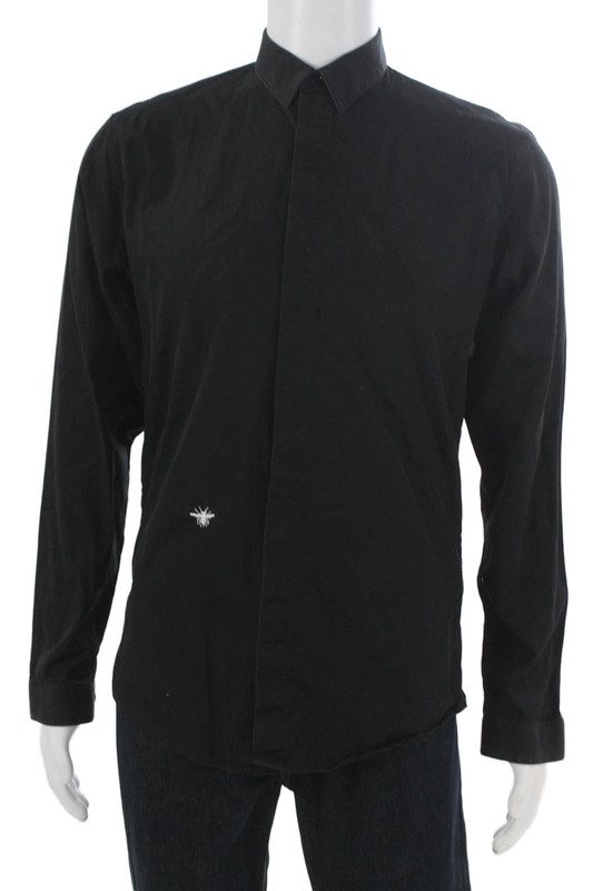 Dior Mens Long Sleeves Button Down Shirt Black Cotton Size 39
