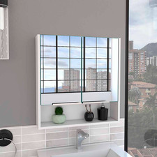 Medicine Cabinet, One Open Shelf, Three Interior Shelves, White