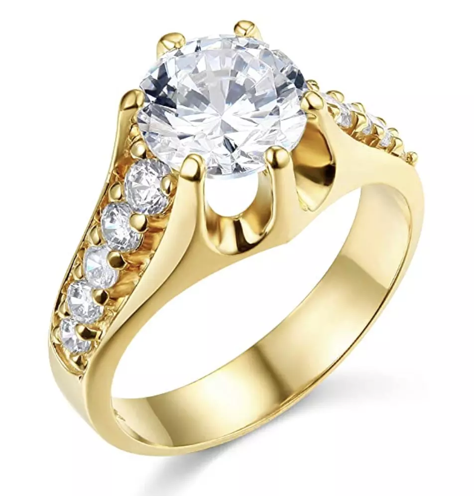 3.75 Ct Created Diamond Round Real 14K Yellow Gold High Crown