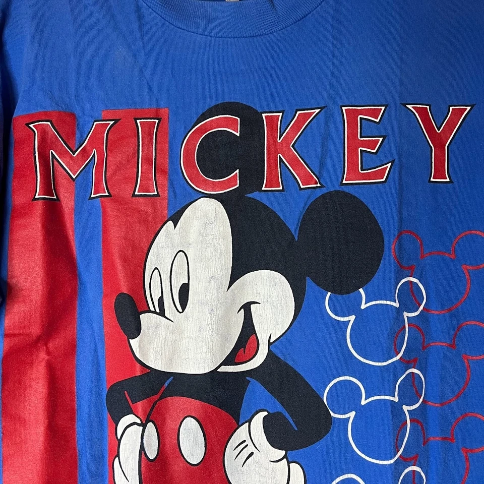 Винтажная футболка 90-х с изображением Микки Мауса Disney красно-бело-синяя большого размера США для взрослых OS - Изображение 2 из 4