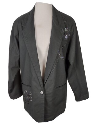 Adolfo Wms  M Black Embellished 100% Cotton Suit Separate Jacket S24