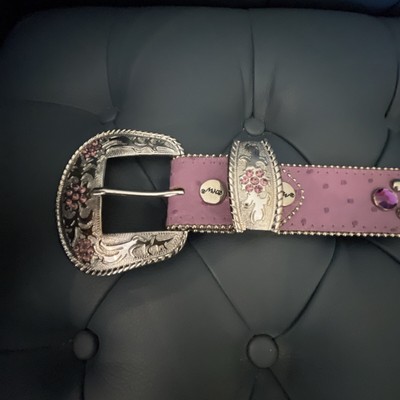BHW Western Bling Belt 46in.Leather Silvertone Rhinestone  display picture 1