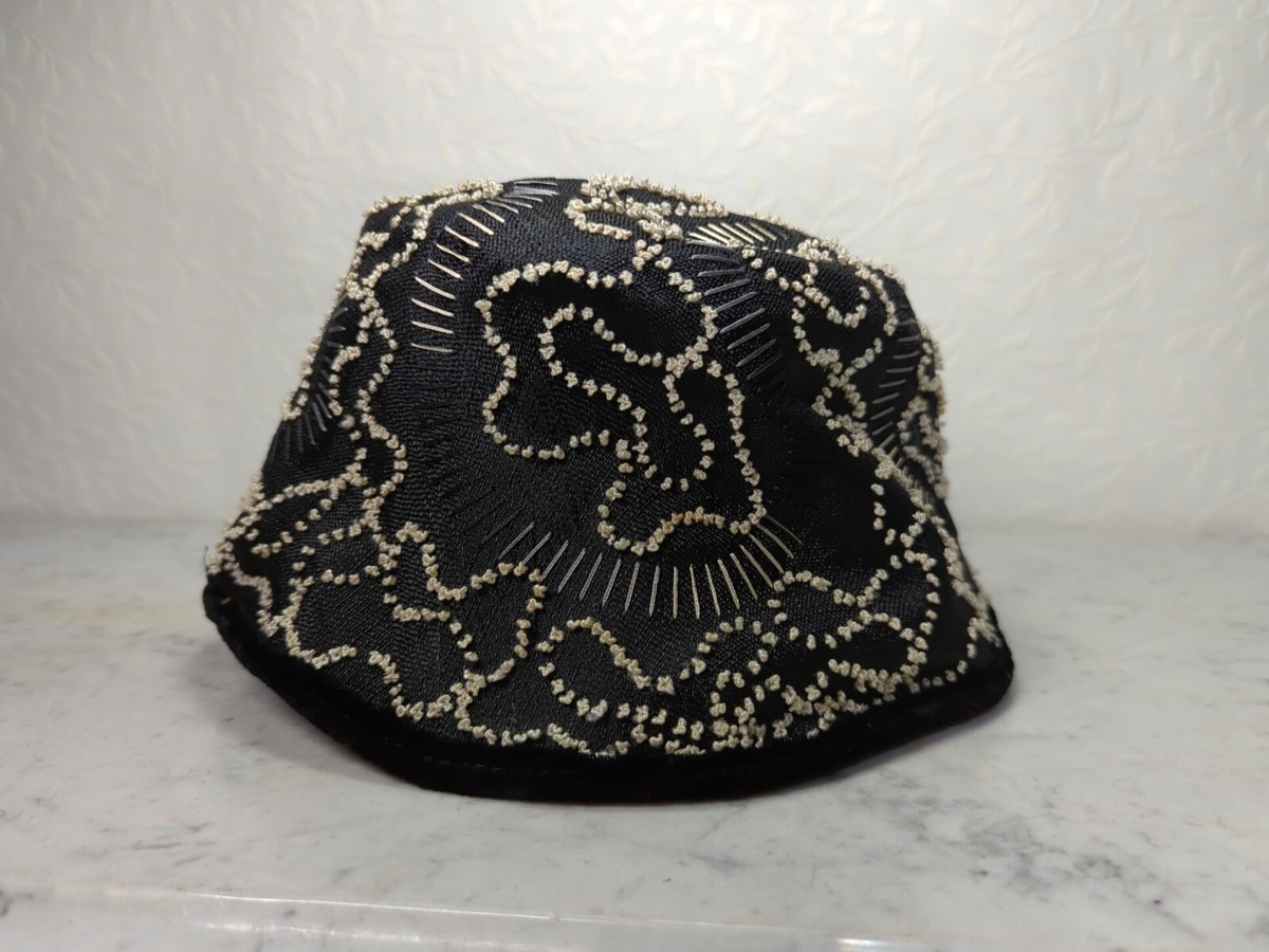 Vintage Hat Black Glamour Bucket 40s 50s Embroidery Granny  display picture 3
