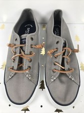 Sperry Top Sider Shoes Gray Memory Foam Canvas Sneakers leather Size 6M Womens