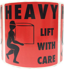 HEAVY - Lift With Care Warning Labels  4 x 4" Inches  500 Pack