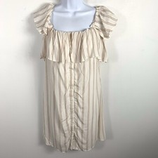 BP Cream Stripe Ruffle Blouse Sz S Flutter Sleeve Romantic Boho Cottagecore
