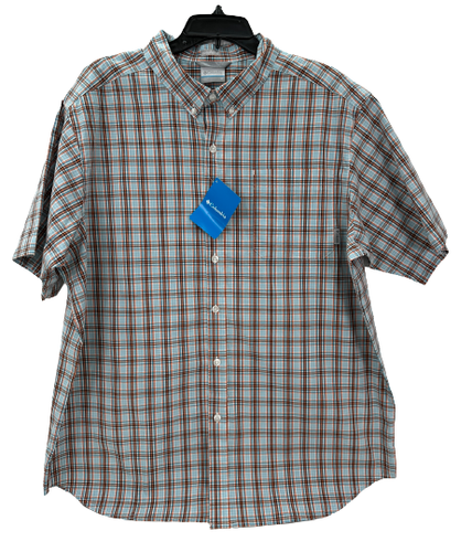 COLUMBIA Men's Rapid Rivers II Button-Up Short Sleeve Shirt Aqua Blue/Orange 1X