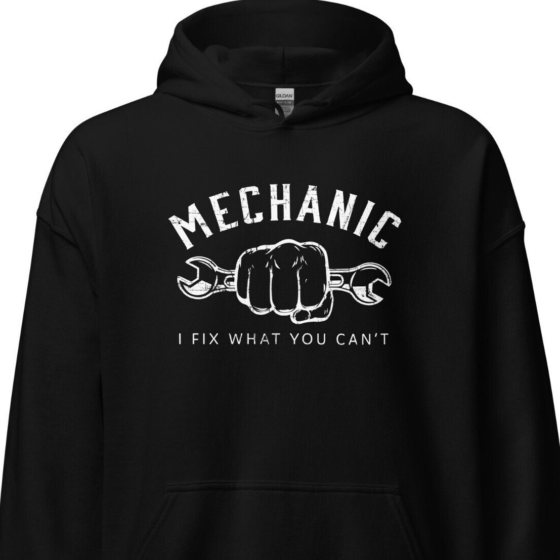 Mechanic Hoodie Sweatshirt With Fist And Wrench Design MensPullover