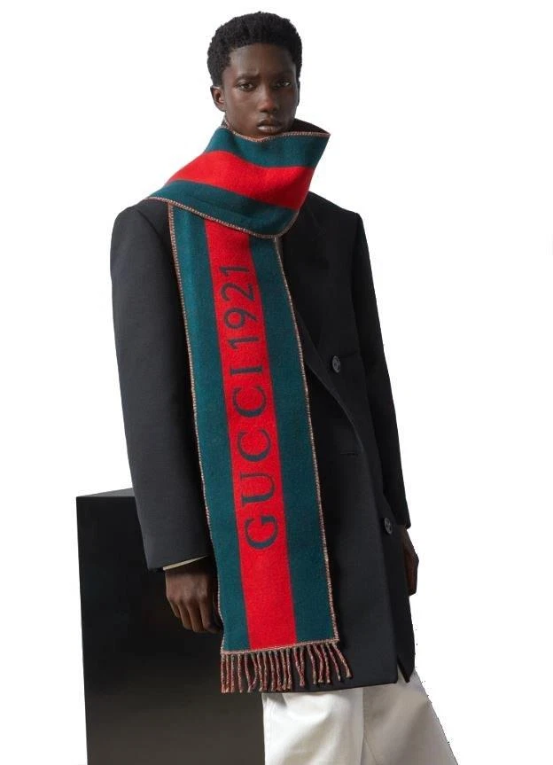 NOUVEAU LOGO GUCCI VERT & ROUGE LAINE JACQUARD LOGO RÉVERSIBLE ÉCHARPE ENVELOPPE UNISEXE