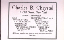 1916 Charles B Chrystal Direct importer Talc Soapstone Kaolin Silex Print Ad