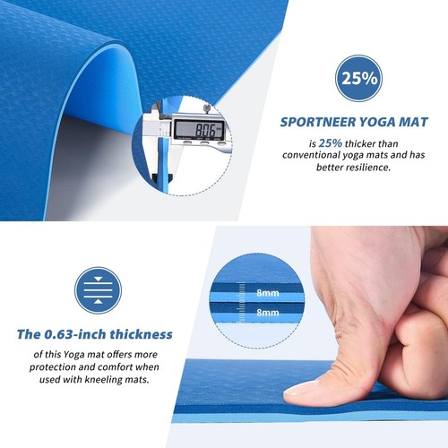 Yoga Mats, Sportneer 8mm TPE Eco Friendly Extra Thick Exercise Mat with Knee Pad - Picture 3 of 7