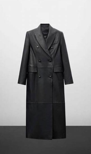 Mango x Jen Ceballos Black 100% Sheep Leather Trench Coat Small NWOT Super Soft - Picture 2 of 21