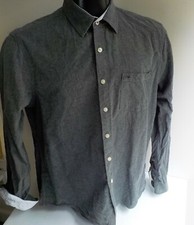 JACK WILLS Long Sleeve, Button Front, Flip Cuff Shirt Gray/White SZ LARGE