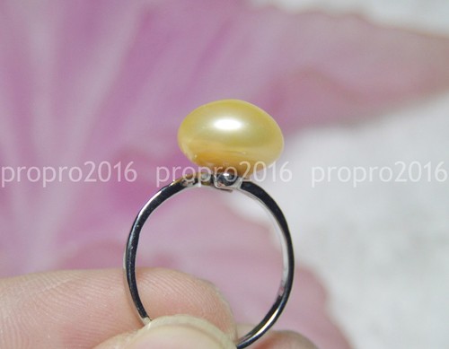 11.5-12mm Genuine Pearl Gold South Sea Natural Pearl Silver Opening Rings PJ1 - Picture 3 of 5