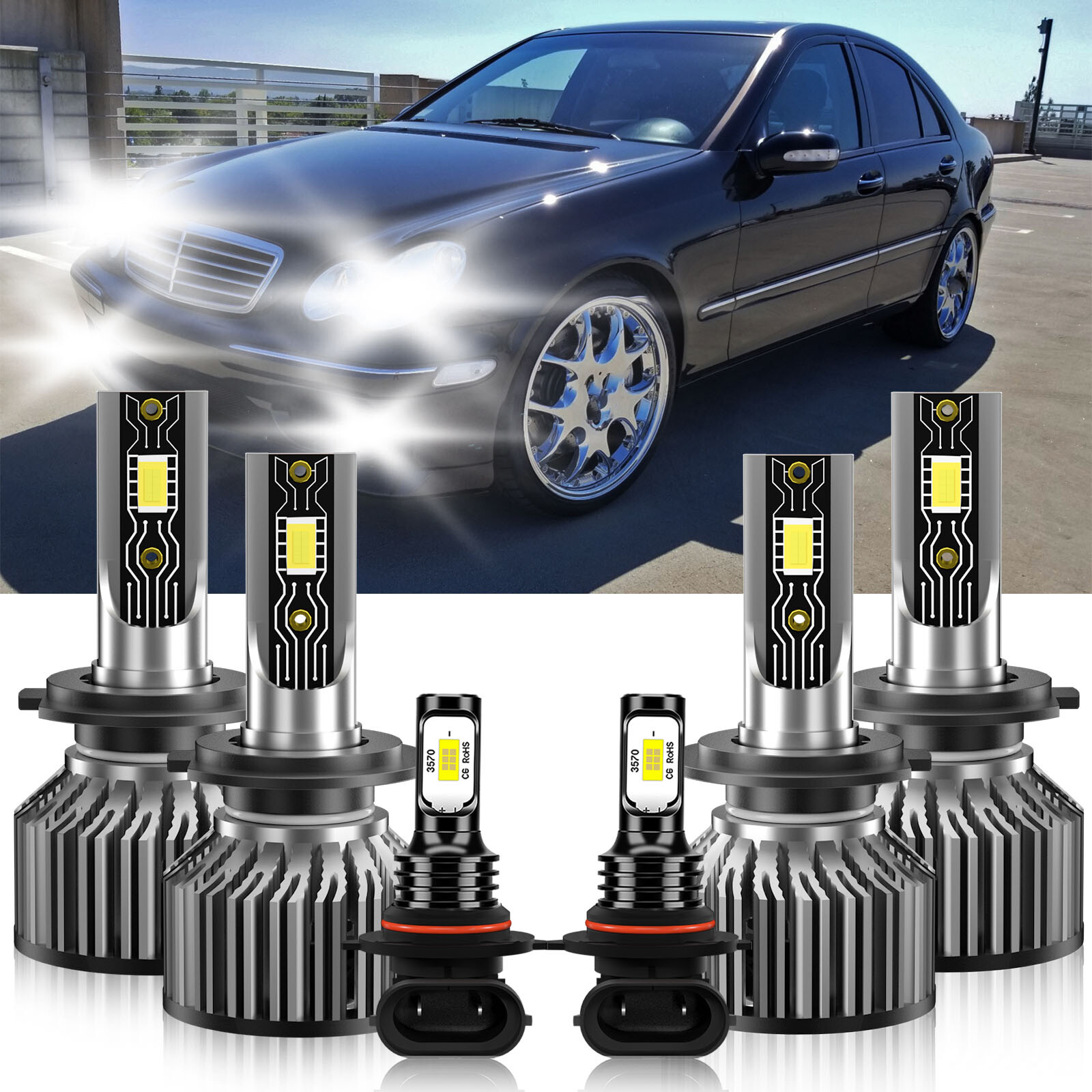 For Mercedes-Benz C320 2001-2005 LED Headlight High Lo Beam Fog Light Bulb 6500K