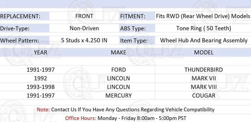 [FRONT(Qty.1pc)] New 513092 Wheel Hub Assembly for 1993-1998 Lincoln Mark VIII — 第 2/4 张图片