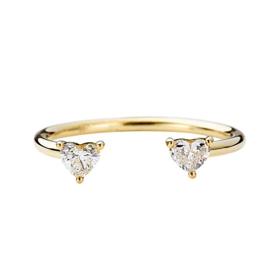 Open Band 0.36CT Heart Cut Lab-Grown Diamond Real 10K Yellow Gold Stackable Ring - Image 2 of 4