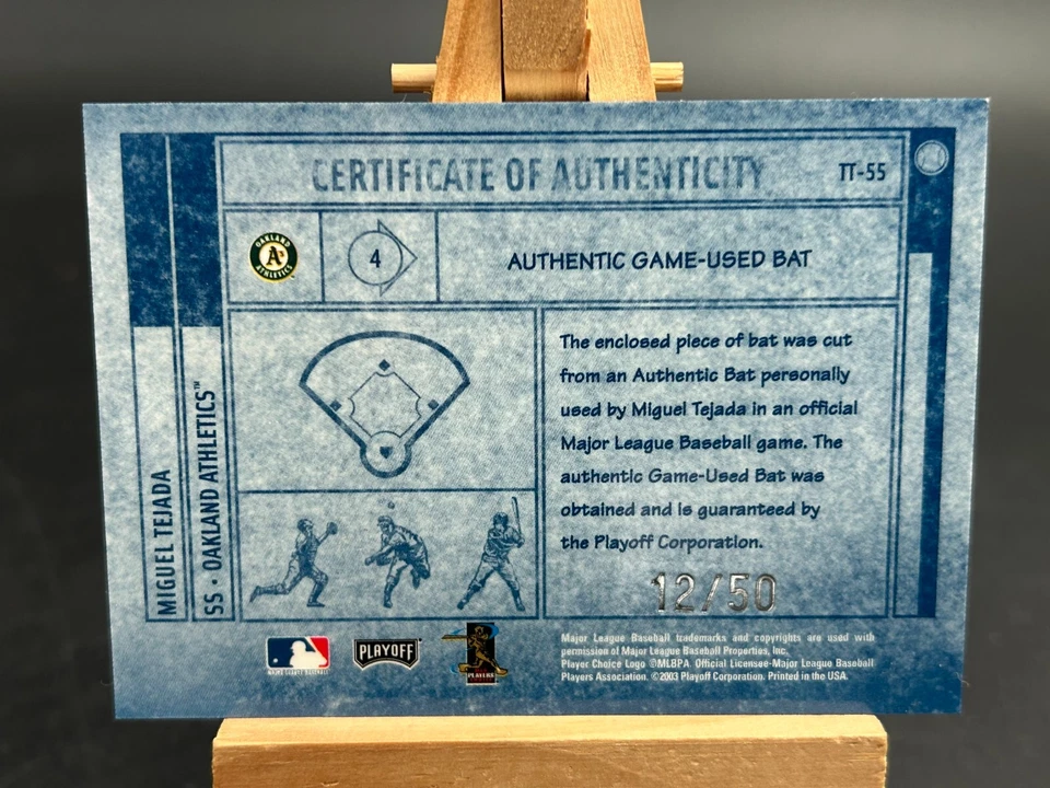 Miguel Tejada 2003 Playoff Absolute Memorabilia Tools of the Trade /50 Bat Relic - Image 2 of 2