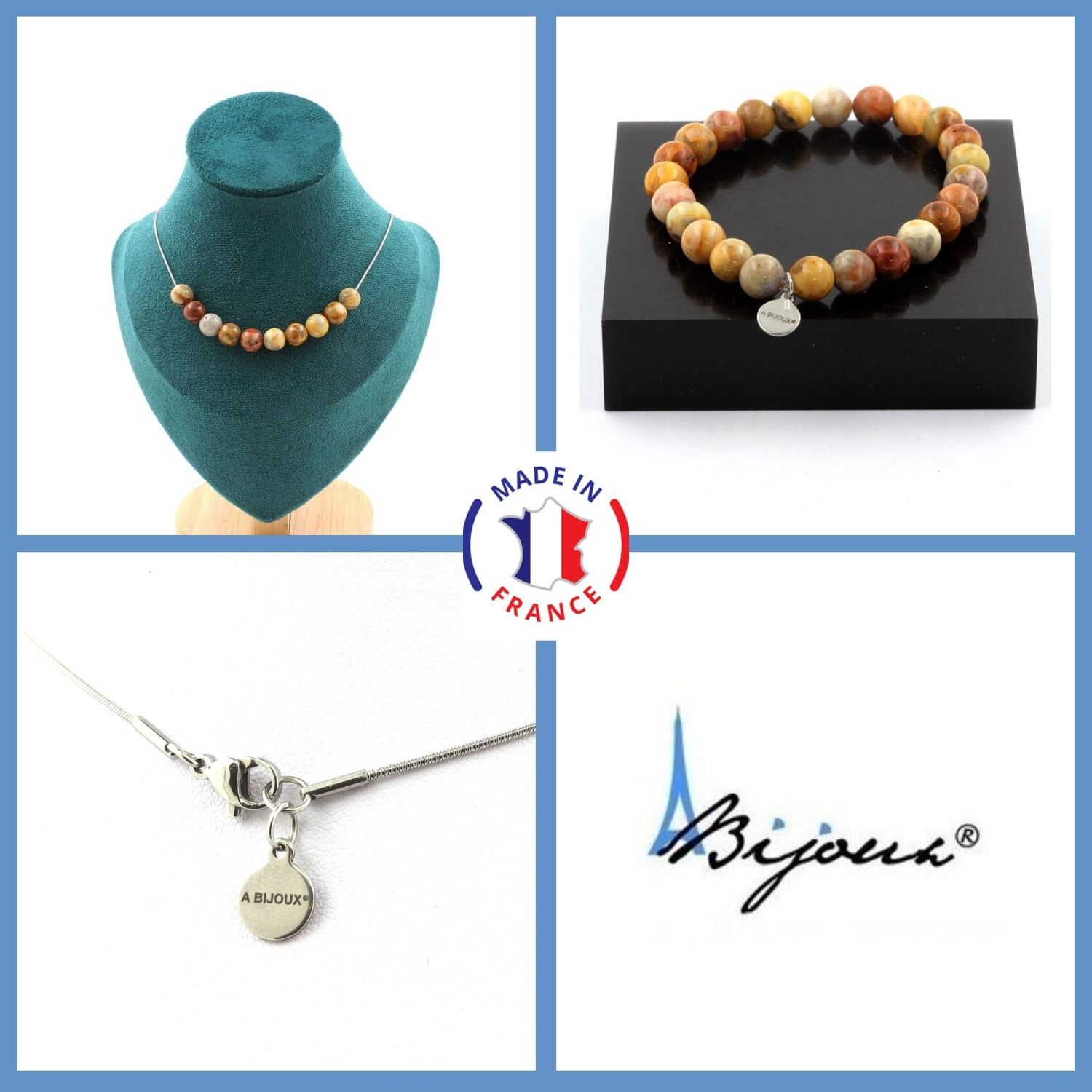 Parure bijoux collier et bracelet agate crazy lace pour sublimer vos tenues