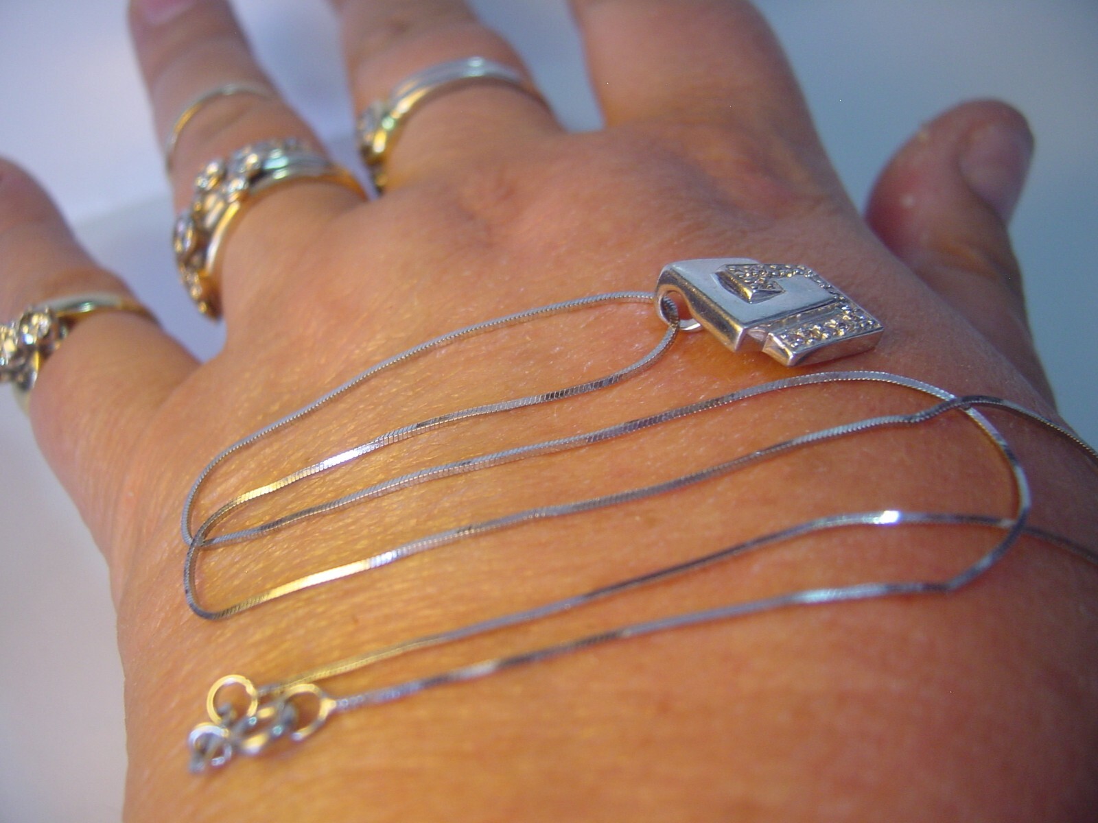 Solid Silver 18" Snake Necklace with Stunning  Sp… - image 7