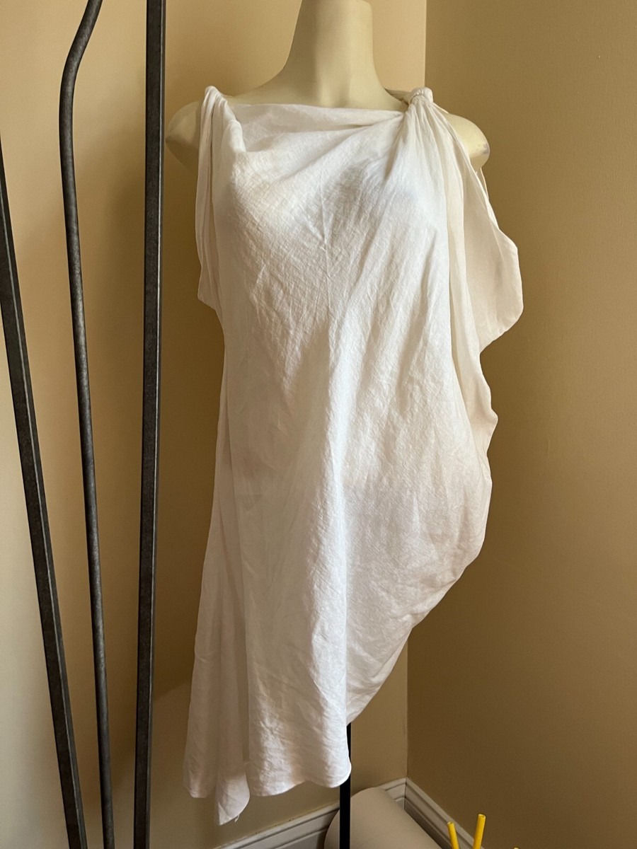 zara asymmetric linen blend dress NWT WOMAN MIDI Hem & Sides Draped WHITE ZS Aqua Sequin Open Back Dark brown ball gowns Color:Dove