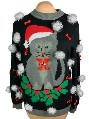 Tipsy Elf Christmas Jingle Bell Cat Ugly Sweater Size Medium