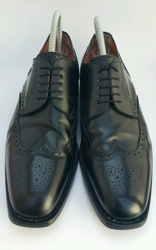 SANTONI Mens Black Leather Brogue Wingtip Oxfords Shoes 5403 US 11, UK 10 - Picture 2 of 12
