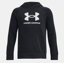 Under Armour UA Rival Fleece Big Logo Hoodie Black Boys Size Large NWT