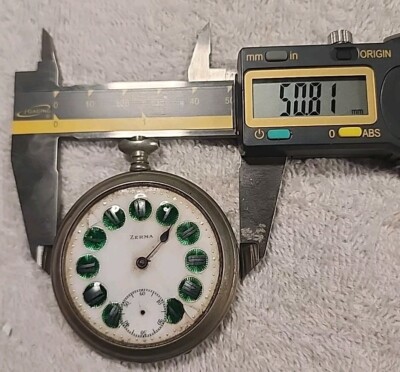 Zerma Pocket Watch OPEN FACE Green Porcelain Dial As Is For Repair 51mm Diameter