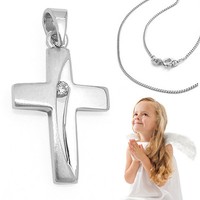 Zirkonia Kreuz AnhäNger Baby Taufkette Zur Taufe Kommunion Mit Kette Silber 925