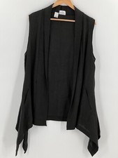 Hand Woven Linen Artistic Loose Black Open Front Lagenlook Layering Vest Medium