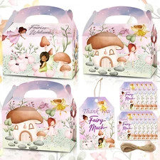 Fairy Tale Party Favor Boxes, 12 Pcs Fairy Goodie Gift Treat Boxes with Thank Yo