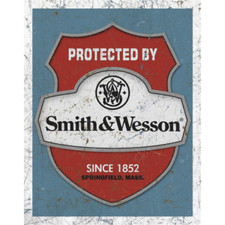 PLAQUE PUBLICITAIRE - PROTECTED BY SMITH & WESSON  - DECO  VINTAGE USA- 40X30 CM