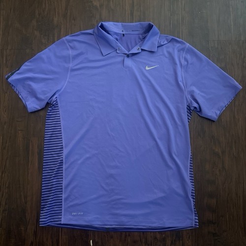Nike Golf Men's Large Tiger Woods Collection Dri-Fit Polo Shirt Purple/Black