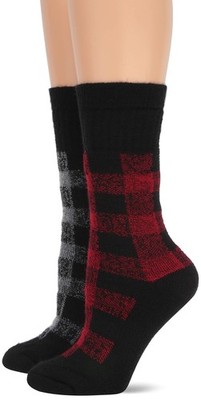 Women's Merino Wool Blend Full Cushion Plaid Crew Socks 2 Pair Pack Sockshosi...