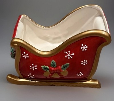 Vintage Fitz and Floyd Festive Bells Sleigh Vase Holiday Decor Retro Ceramic Urn